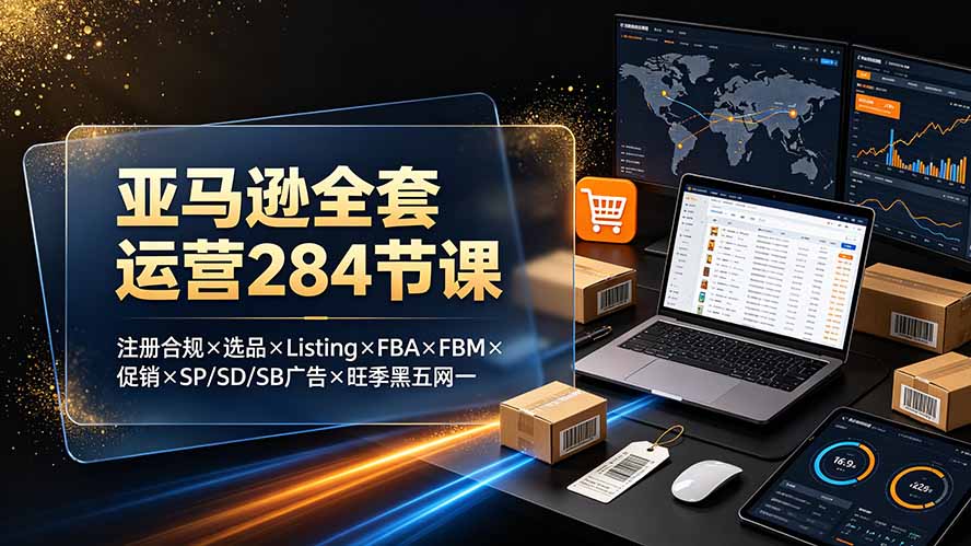 亚马逊全套运营284节课:注册合规×选品×Listing×FBA×FBM×促销×SP/SD/SB广告×旺季黑五网一-来聚吧