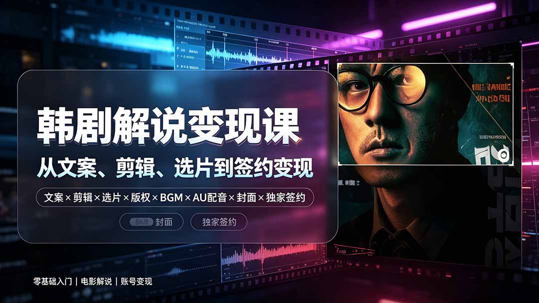抖音270W粉丝博主亲授韩剧解说课:文案×剪辑×选片×版权×BGM×AU配音×封面×独家签约,零基础到变现-来聚吧