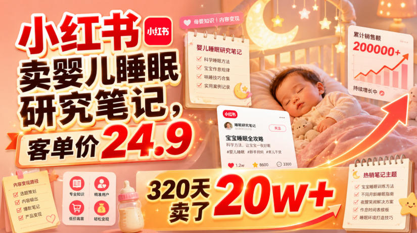 小红书卖婴儿睡眠研究笔记,客单价24.9,320天卖了20w+-来聚吧
