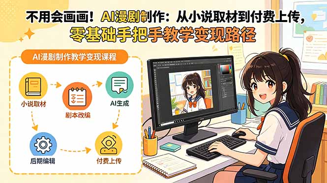 不用会画画!AI漫剧制作:从小说取材到付费上传,零基础手把手教学变现路径(更新-来聚吧