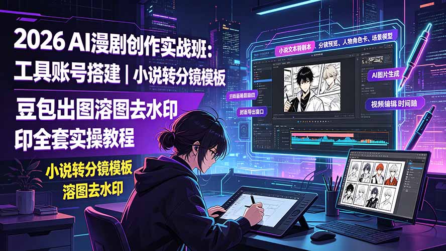 2026AI漫剧创作实战班:工具账号搭建|小说转分镜模板|豆包出图溶图去水印全套实操教程-来聚吧