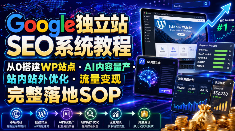 Google独立站SEO系统教程,从0搭建WP站点・AI内容量产・站内站外优化・流量变现完整落地SOP(2026年7月)-来聚吧