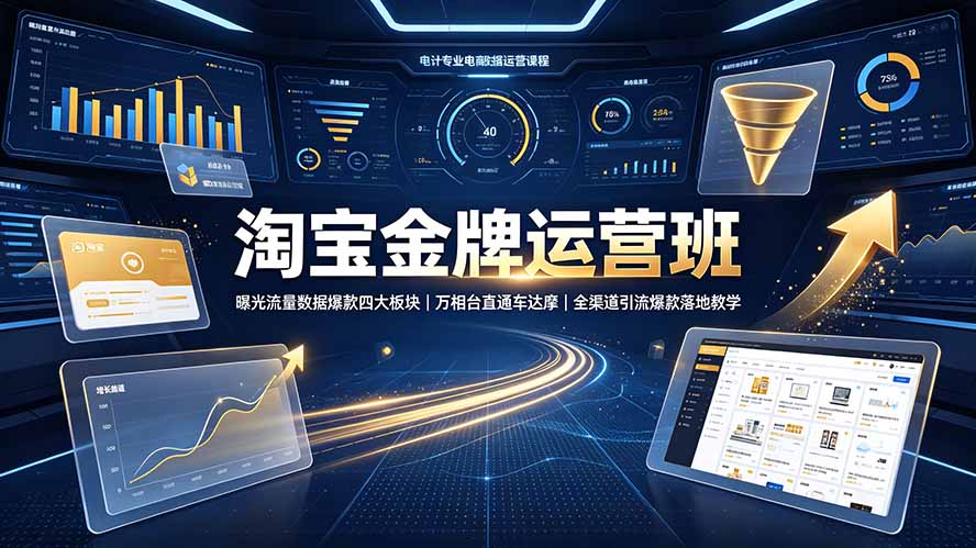 淘宝金牌运营班-7月:曝光流量数据爆款四大板块|万相台直通车达摩|全渠道引流爆款落地教学-来聚吧