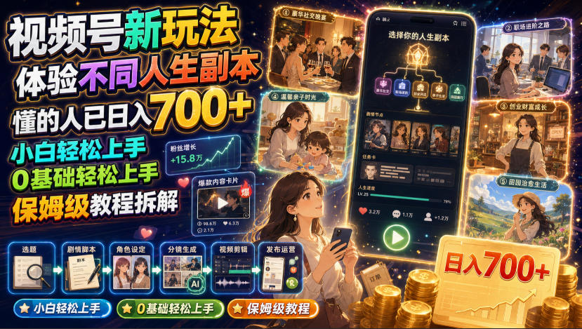 视频号新玩法体验不同人生副本,懂的人已日入700+,小白轻松上手,0基础轻松上手,保姆级教程拆解-来聚吧