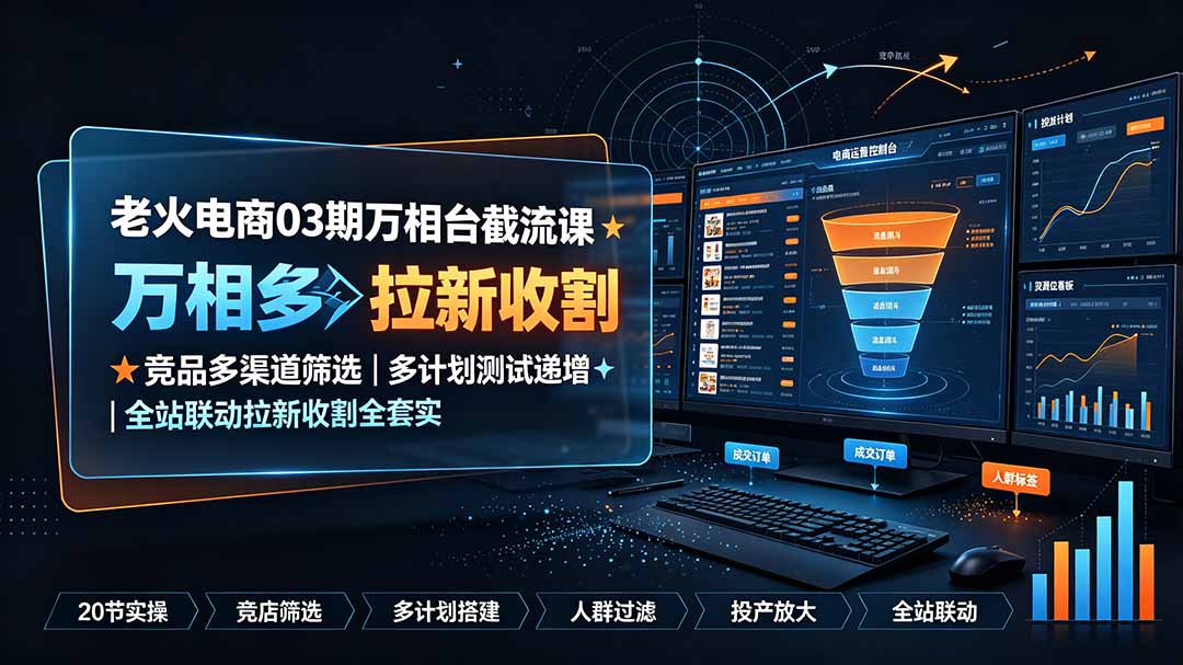 老火电商03期万相台截流课:竞品多渠道筛选|多计划测试递增|全站联动拉新收割全套实操教学-来聚吧