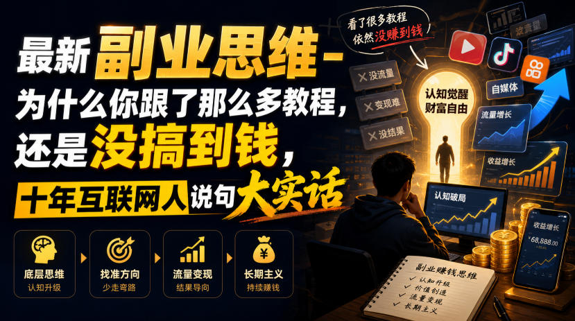最新副业思维-为什么你跟了那么多教程,还是没搞到钱,十年互联网人说句大实话【揭秘】-来聚吧