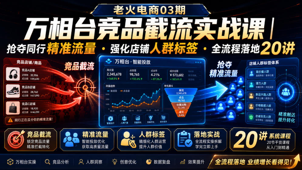 老火电商03期・万相台竞品截流实战课|抢夺同行精准流量・强化店铺人群标签・全流程落地20讲-来聚吧