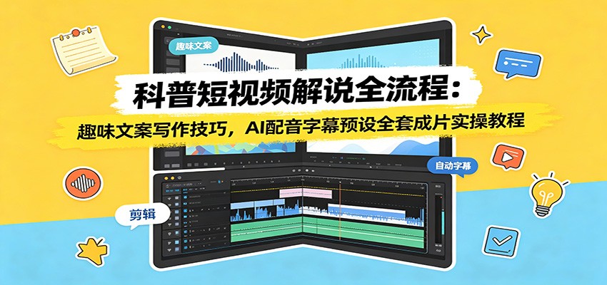 科普短视频解说全流程:趣味文案写作技巧,AI配音字幕预设全套成片实操教程-来聚吧