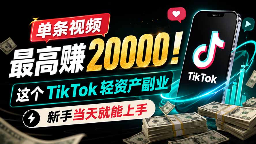单条视频最高赚 20000!这个 TikTok 轻资产副业,新手当天就能上手-来聚吧