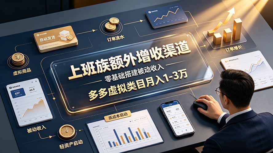 上班族额外增收渠道,零基础搭建被动收入,多多虚拟类目月入 1-3 万-来聚吧