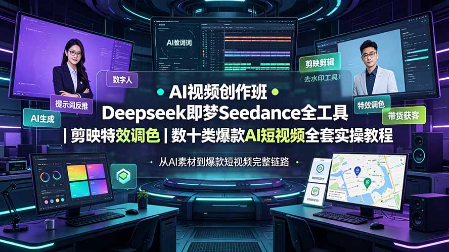 AI视频创作班◆Deepseek即梦Seedance全工具|剪映特效调色|数十类爆款AI短视频全套实操教程-来聚吧