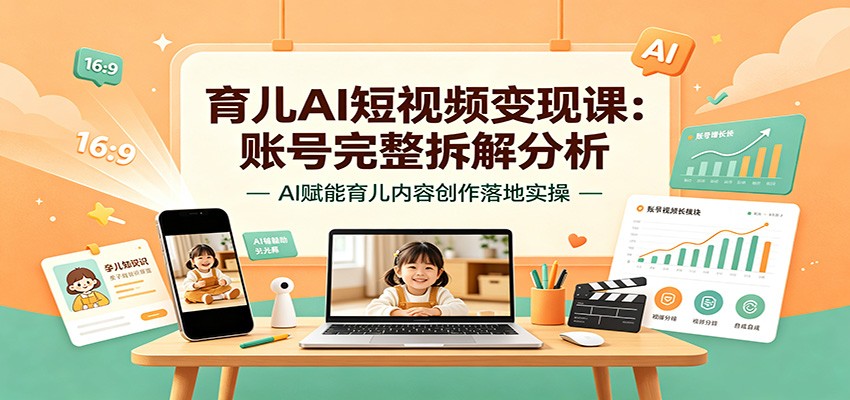 育儿AI短视频变现课:账号完整拆解分析,AI赋能育儿内容创作落地实操-来聚吧