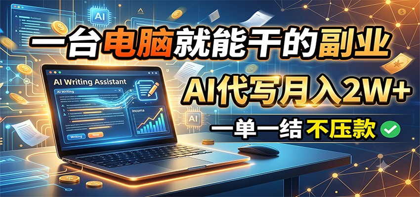 一台电脑就能干的副业,AI代写月入2W+,一单一结不压款-来聚吧