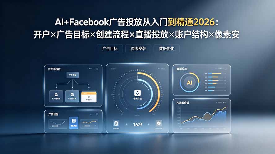 AI+Facebook广告投放从入门到精通2026:开户×广告目标×创建流程×直播投放×账户结构×像素安装×AI赋能-来聚吧