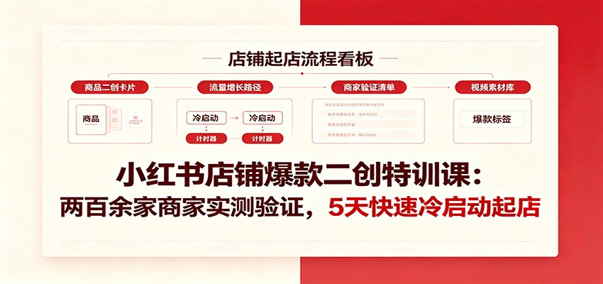小红书店铺爆款二创特训课:两百余家商家实测验证,5天快速冷启动起店-来聚吧