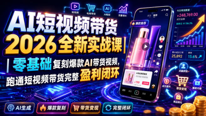 AI短视频带货2026全新实战课|零基础复刻爆款AI带货视频,跑通短视频带货完整盈利闭环-来聚吧
