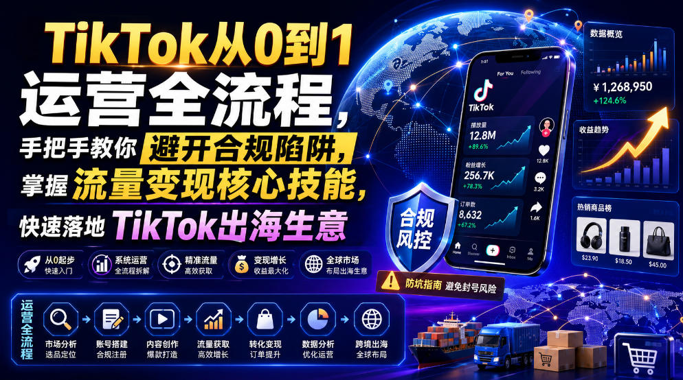 TikTok从0到1运营全流程,手把手教你避开合规陷阱,掌握流量变现核心技能,快速落地TikTok出海生意(更新7月)-来聚吧