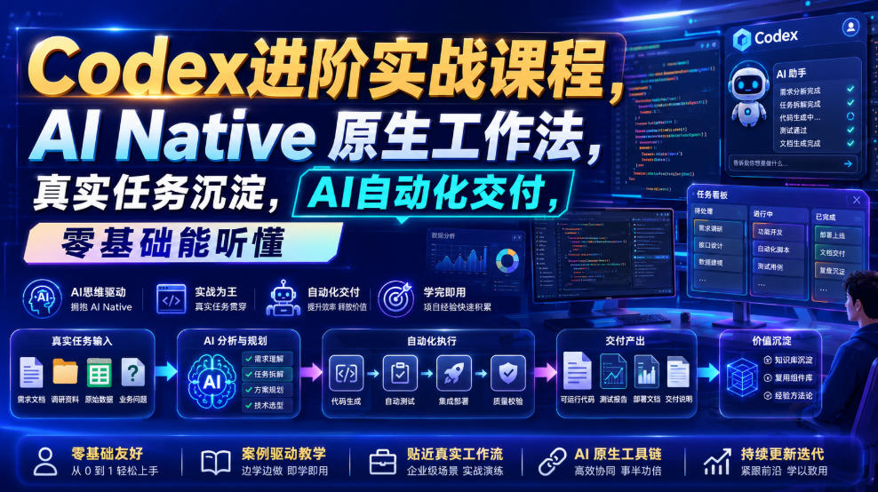 Codex进阶实战课｜AI Native原生工作法，22节真实任务落地，从配置到AI自动化交付全链路教程-来聚吧