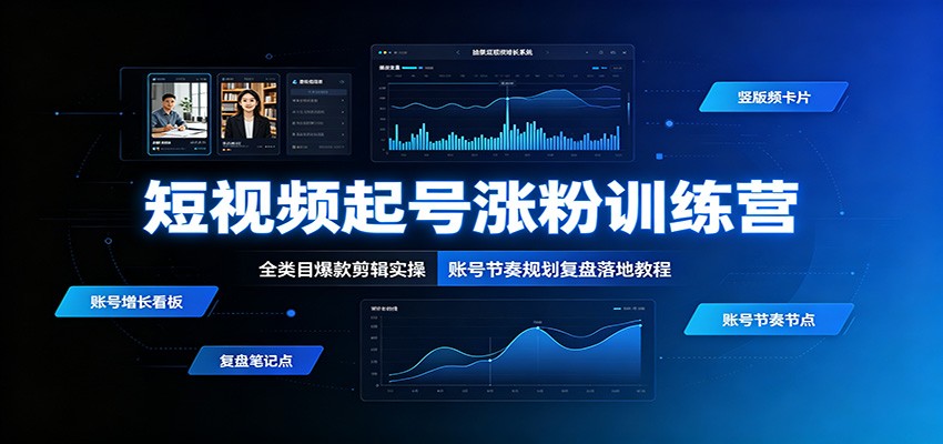 短视频起号涨粉训练营:全类目爆款剪辑实操,账号节奏规划复盘落地教程-来聚吧