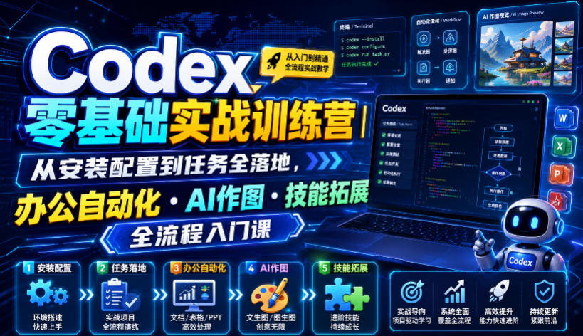 Codex零基础实战训练营|从安装配置到任务全落地,办公自动化・AI作图・技能拓展全流程入门课-来聚吧
