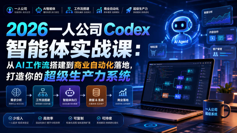 2026一人公司Codex智能体实战课:从AI工作流搭建到商业自动化落地,打造你的超级生产力系统-来聚吧