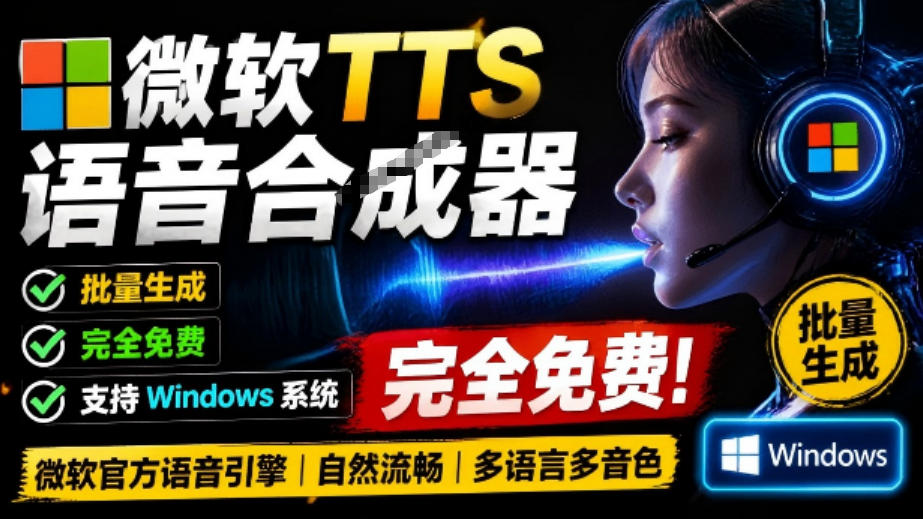 微软TTS免费语音配音生成器,完全免费,支持多语音、多音色选择,Windows系统专用TTS语音合成器-来聚吧