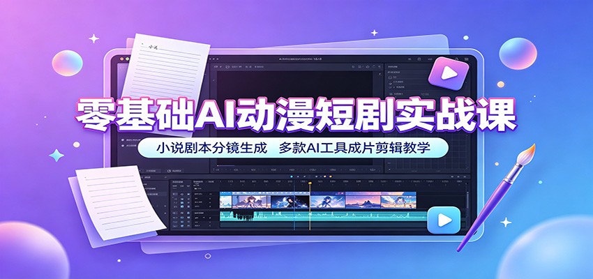 零基础AI动漫短剧实战课:小说剧本分镜生成,多款AI工具成片剪辑教学-来聚吧