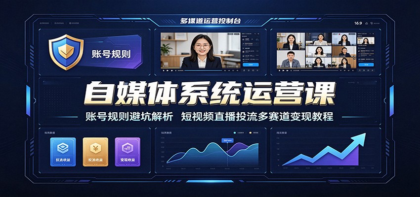 自媒体系统运营课:账号规则避坑解析,短视频直播投流多赛道变现教程-来聚吧