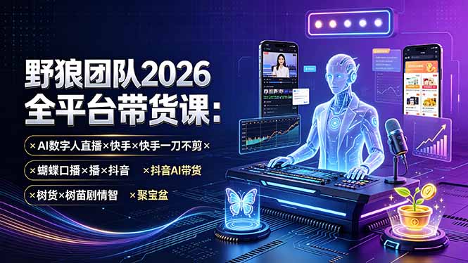 野狼团队2026全平台带货课-7月:AI数字人直播×快手一刀不剪×蝴蝶口播×抖音AI带货×树苗剧情智剪×聚宝盆-来聚吧