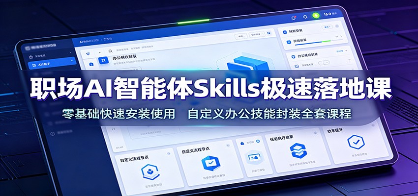 职场AI智能体Skills极速落地课:零基础快速安装使用,自定义办公技能封装全套课程-来聚吧