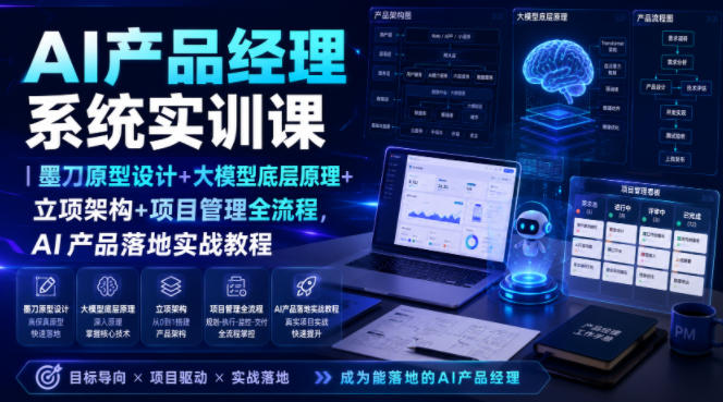 AI产品经理系统实训课|墨刀原型设计+大模型底层原理+立项架构+项目管理全流程,AI产品落地实战教程-来聚吧