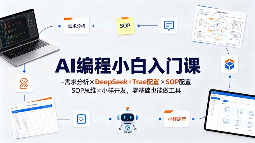 AI编程小白入门课-需求分析×DeepSeek+Trae配置×SOP思维×小样开发,零基础也能做工具-来聚吧