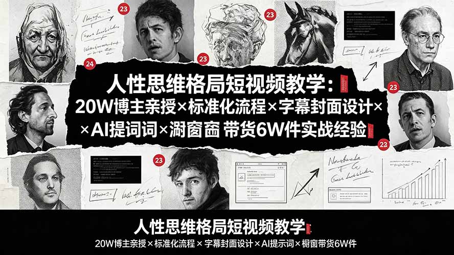 人性思维格局短视频教学:20W博主亲授×标准化流程×字幕封面设计×AI提示词×橱窗带货6W件实战经验-来聚吧