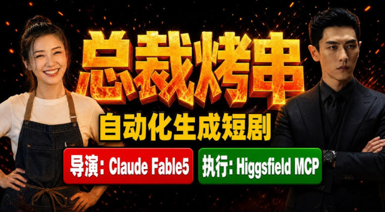 Claude Fable5担任导演+Higgsfield MCP落地执行|《总裁烤串》真人质感短剧全自动AI生成全流程教学-来聚吧