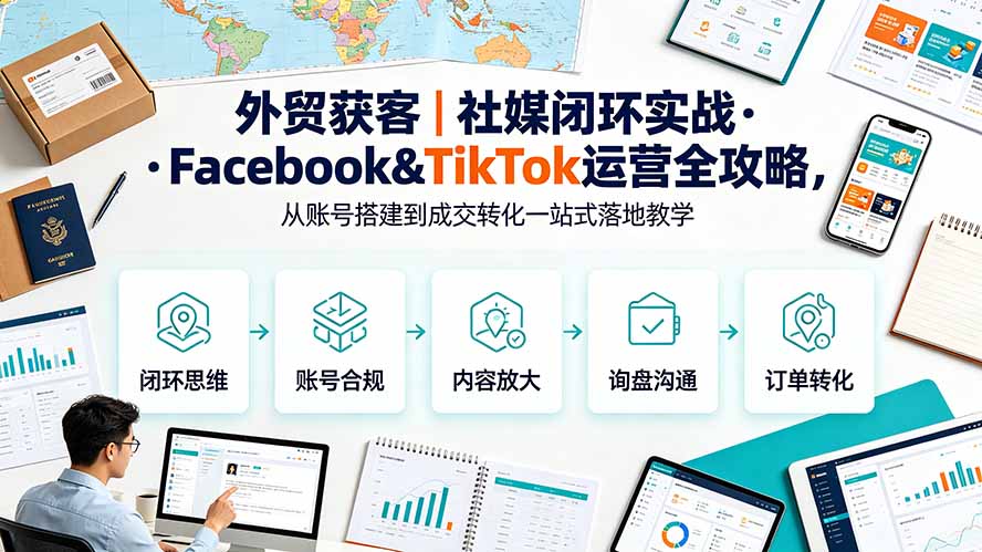 外贸获客|社媒闭环实战·Facebook&TikTok运营全攻略,从账号搭建到成交转化一站式落地教学-来聚吧