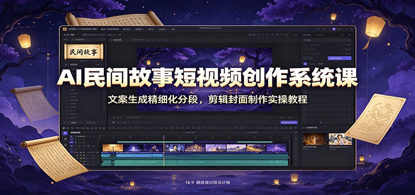 AI民间故事短视频创作系统课:文案生成精细化分段,剪辑封面制作实操教程-来聚吧