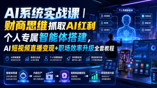 AI系统实战课|财商思维抓取AI红利|个人专属智能体搭建,AI短视频直播变现+职场效率升级全套教程-来聚吧