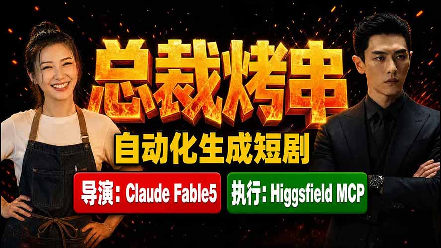 《总裁烤串》真人短剧全自动诞生!Claude Fable5 当导演,Higgsfield MCP 执行!-来聚吧