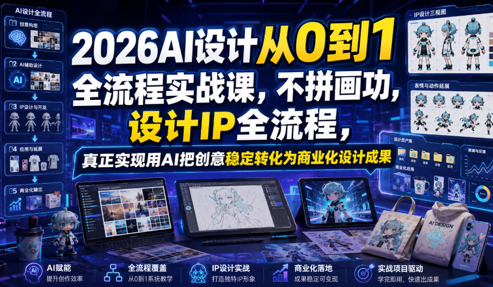 2026AI设计从0到1全流程实战课,不拼画功,设计IP全流程,真正实现用AI把创意稳定转化为商业化设计成果-来聚吧