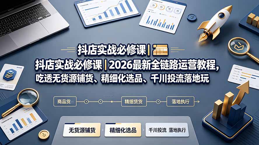 抖店实战必修课|2026最新全链路运营教程,吃透无货源铺货、精细化选品、千川投流落地玩法-来聚吧