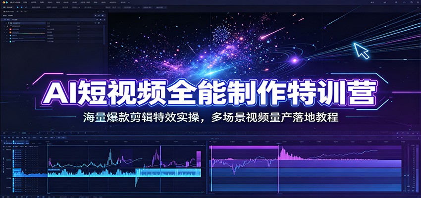 AI短视频全能制作特训营:海量爆款剪辑特效实操,多场景视频量产落地教程-来聚吧