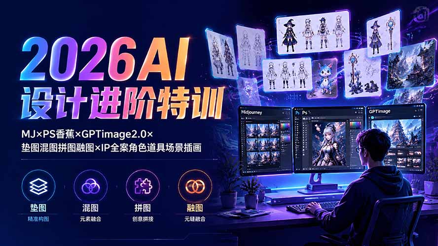 2026AI设计进阶特训:MJ×PS香蕉×GPTimage2.0×垫图混图拼图融图×IP全案角色道具场景插画-来聚吧