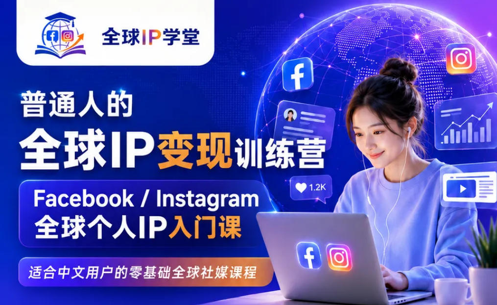 普通人的全球IP变现训练营,Facebook/Instagram全球个人IP入门课,零基础全球社媒课程-来聚吧