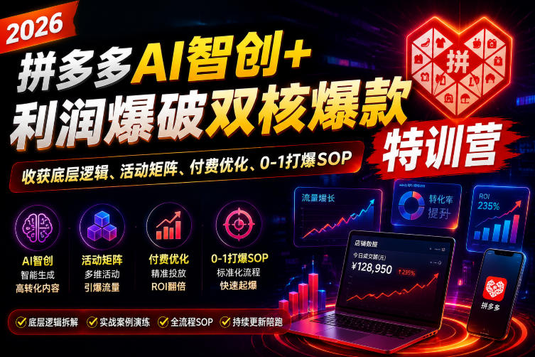 2026拼多多AI智创+利润爆破双核爆款特训营,收获底层逻辑、活动矩阵、付费优化、0-1打爆SOP(更新0727)-来聚吧