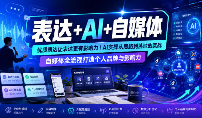 表达+AI+自媒体,优质表达让表达更有影响力|AI实操从思路到落地的实战|自媒体全流程打造个人品牌与影响力-来聚吧
