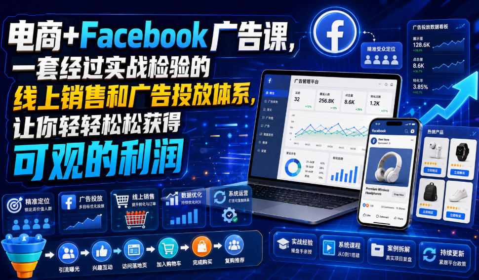 电商+Facebook广告课,一套经过实战检验的线上销售和广告投放体系,让你轻轻松松获得可观的利润【原创双语字幕】-来聚吧
