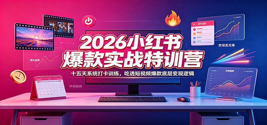 2026小红书爆款实战特训营:十五天系统打卡训练,吃透短视频爆款底层变现逻辑-来聚吧
