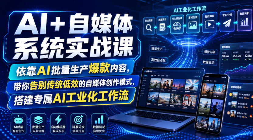 AI+自媒体系统实战课,依靠AI批量生产爆款内容,带你告别传统低效的自媒体创作模式,搭建专属AI工业化工作流-来聚吧