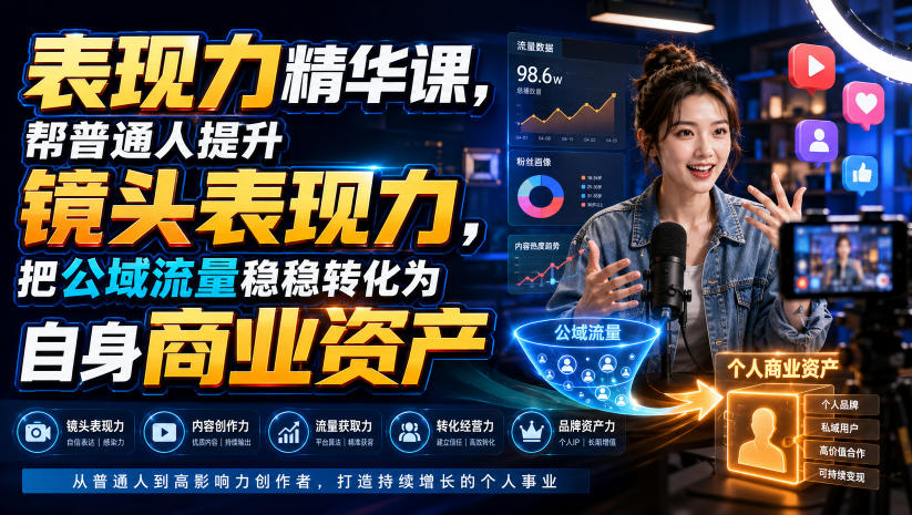 表现力精华课,帮普通人提升镜头表现力,把公域流量稳稳转化为自身商业资产-来聚吧