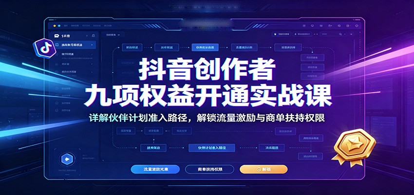 抖音创作者九项权益开通实战课:详解伙伴计划准入路径,解锁流量激励与商单扶持权限-来聚吧